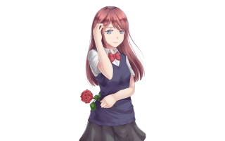 Red haired girl rose bow - a rose free wallpaper