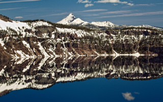 Mountain lake snow trees bridge 2 - the ground and trees free wallpaper