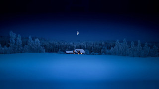 House snowy night half moon - winter free wallpaper for desktop