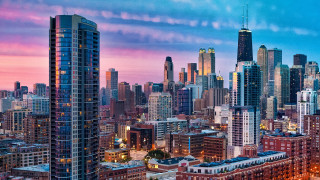 City skyline train dusk pink - dusk free wallpaper