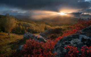 Sunset mountain valley autumn leaves - autumn free wallpaper