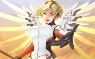 Mercy angelic wings sword armor - art free wallpaper