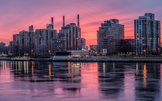 City skyline pink sky bridge - ashcan school free wallpaper