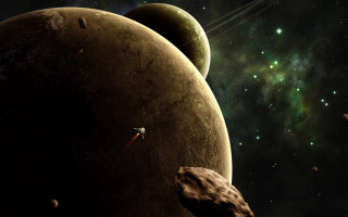 Space station shuttle planet star - a distant object in the foreground free wallpaper