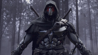 Hooded suit man swords forest - unreal engine 5 free wallpaper