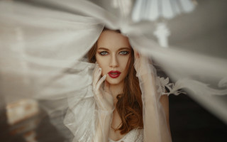 Woman red lips veil white - a photo free wallpaper