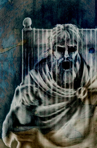 Ghost head bed curtain light - free halloween wallpaper