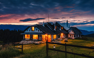 House fence gate night sunset - alena aenami free wallpaper