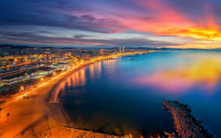 Sunset city beach pier magic - a long pier free wallpaper