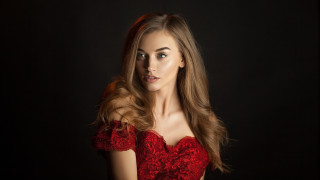 Woman red dress portrait long - serious free wallpaper for desktop