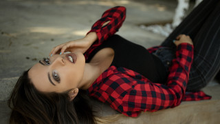 Woman laying blurry plaid checkered - livia prima free wallpaper