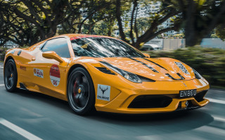 Yellow sports car street trees 2 - a yellow sports car free wallpaper