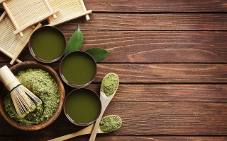 Wooden table green powder bowls - a wooden table free wallpaper
