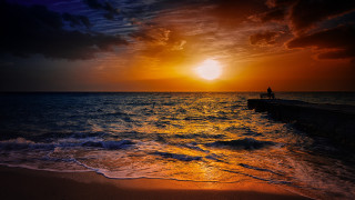 Sunset ocean bench waves mountain - anthony s waters free wallpaper