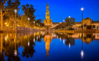 City river clocktower night lights - the building and trees free wallpaper