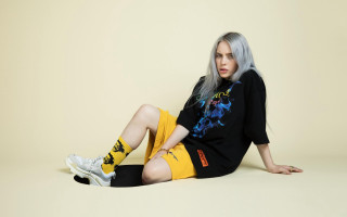 Woman grey hair sitting black - studio photo free wallpaper
