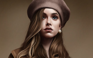 Woman hat brown jacket pearls - digital painting free wallpaper