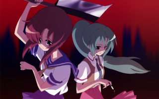 Anime girls flag sword school - serial art free wallpaper