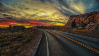 Sunset mountain bridge cityscape clouds - a sky free wallpaper