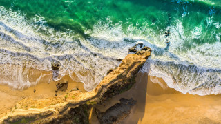 Beach pier wave ocean landart - aerial free wallpaper