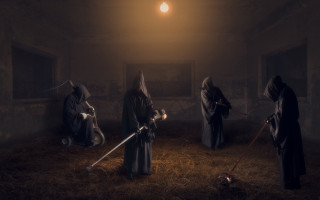Dark surrealist hunter moonlight children - a surrealist painting free wallpaper