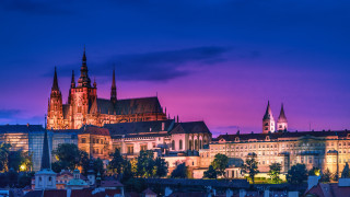 City skyline castle night purple - a castle in the background free wallpaper