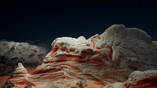 Mountain range starry sky aurora 3 - a few rock below free wallpaper