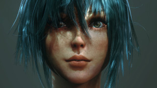 Blue hair bangs portrait eve - shaded free wallpaper