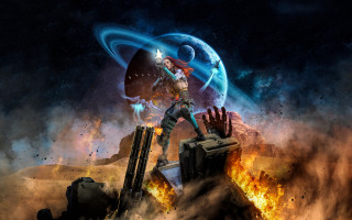 Woman desert rock gun giant - a giant object in the background free wallpaper