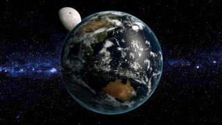 Earth moon stars space art - free space wallpaper