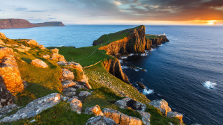 Sunset lake rocky cliff boat - dugald sutherland maccoll free wallpaper