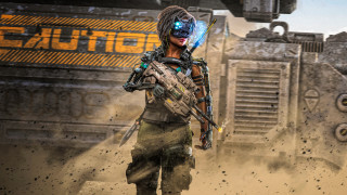 Futuristic suit desert woman machinegun - the desert free wallpaper