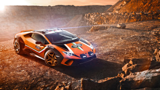 Sports car desert rocky road - the car free wallpaper