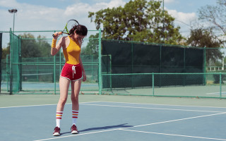 Woman tennis racquet outdoor sports - in the background and trees free wallpaper