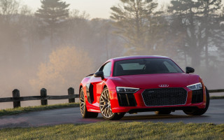 Red sports car road forest 6 - grass and trees free wallpaper
