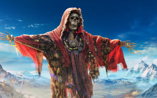Skeleton red robe skull necklace - 8 k concept art free wallpaper