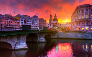 Bridge river city sunset pink 2 - colorful cloud free wallpaper