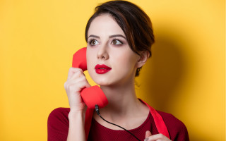 Surprised woman red phone portrait - art informel free wallpaper