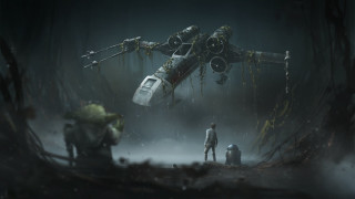 Sci fi fighter forest people - over a forest free wallpaper