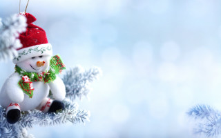 Snowman ornament christmas tree snowflakes - naive art free wallpaper for desktop