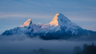 Snowy mountain clouds fog dawn - sunrise free wallpaper