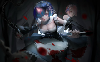 Blood splattered maid knife blue - a costume free wallpaper