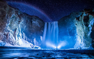 Waterfall rainbow night man water - the water below free wallpaper