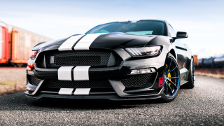 Black white mustang parked train - dennis flanders free wallpaper