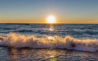 Wave sunset beach reflection ocean - sunrise time free wallpaper