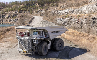 Dump truck mountain lake forest - epic scale free wallpaper