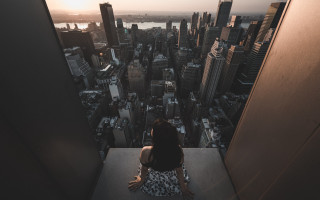 Woman cityscape sunset bridge architecture - neoism free wallpaper
