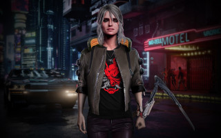 Woman leather jacket knife city - cyberpunk art free wallpaper
