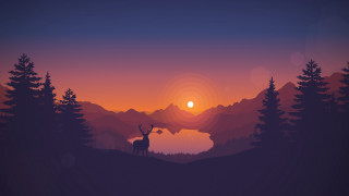 Deer hill sunset trees lake - alena aenami free wallpaper