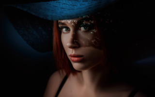 Woman hat blue dress portrait - artur tarnowski free wallpaper